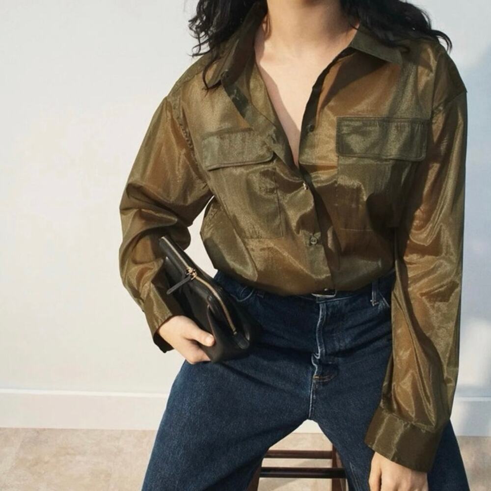 Rosetta Getty Organza Sheer Button Up Shirt Medium
